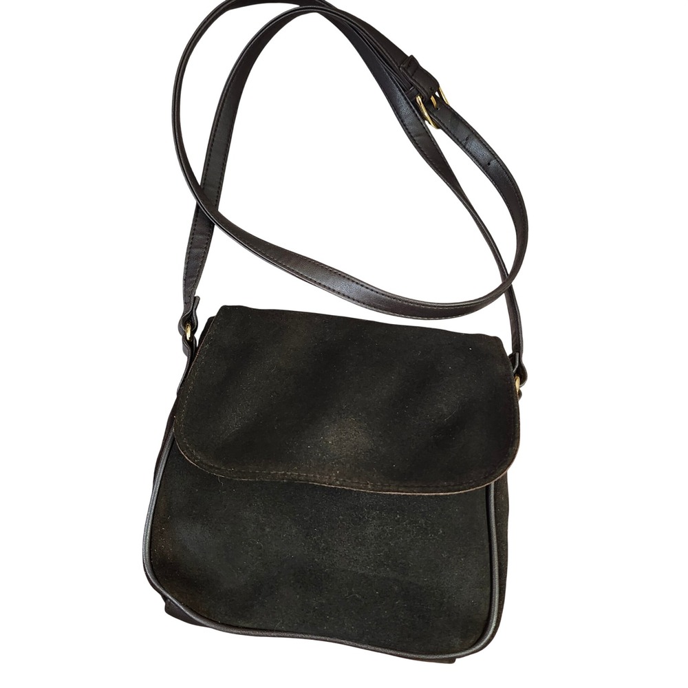 Valerie Stevens Vintage Classic‎ Brown Suede flap crossbody bag 7"×7"